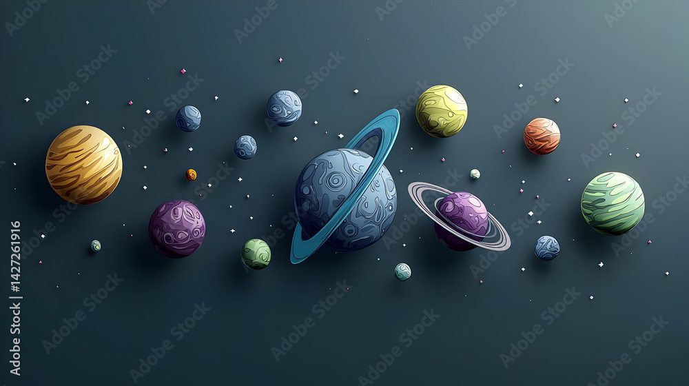 Fototapeta premium Pixelated Planets In Space