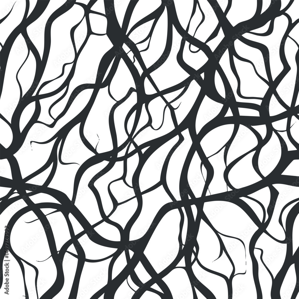 A seamless black and white abstract pattern featuring intricate organic lines and shapes. A seamless black and white abstract pattern featuring intricate organic lines and shapes.