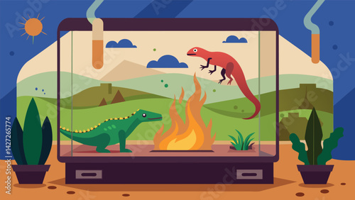 A climatecontrolled reptile terrarium with misters and heaters replicating their natural habitat.. Vector illustration