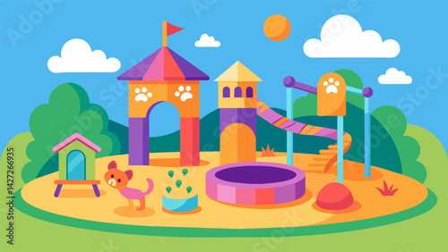 A colorful interactive playground for your pets that keeps them occupied while youre away.. Vector illustration