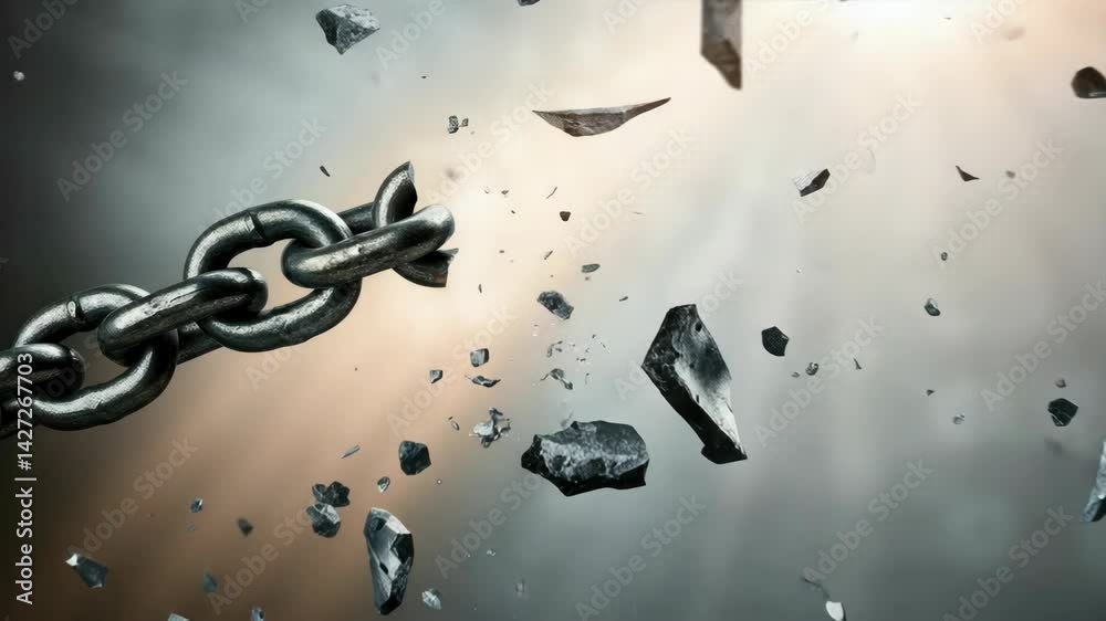 Breaking chain symbolizes freedom, breaking free, liberation
