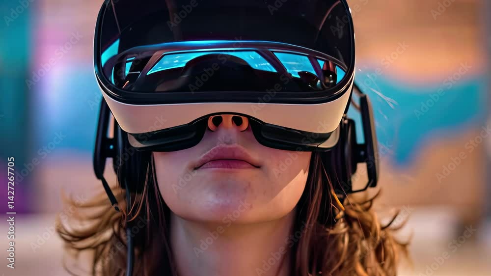 Engaging individual experiences virtual reality with high-tech headset in modern environment Engaging individual experiences virtual reality with high-tech headset in modern environment