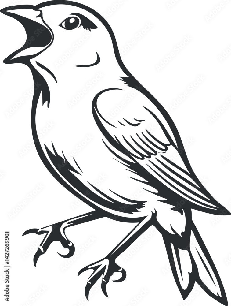 Fototapeta premium A detailed illustration of a singing bird showcasing its features and natural beauty.