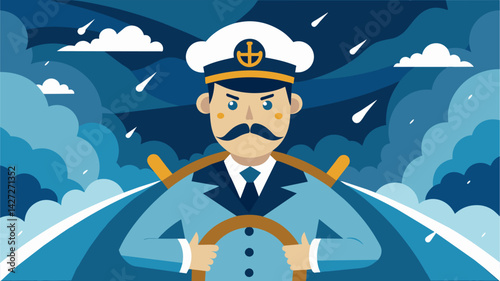 As the voyage of life continues the unwavering captain navigates the ship through choppy waters unfazed by the challenges ahead.. Vector illustration