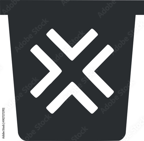 A minimalist black and white illustration of a trash bin symbolizing waste disposal and recycling.