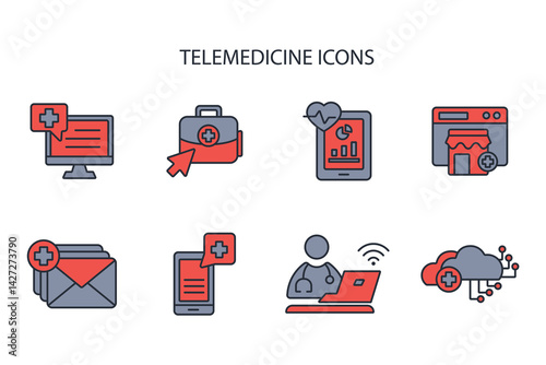 telemedicine icon set.vector.Editable stroke.linear style sign for use web design,logo.Symbol illustration.