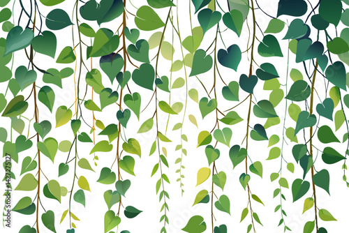 watercolor creeping vines isolated on white background. Seamless long banner with hanging ivy plant. seamless background with leaves