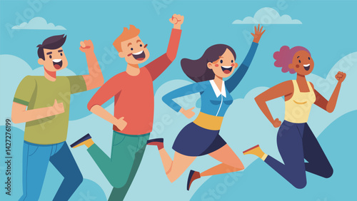 Laughter and cheers can be heard as participants challenge each other to keep up with the instructors fastpaced moves.. Vector illustration