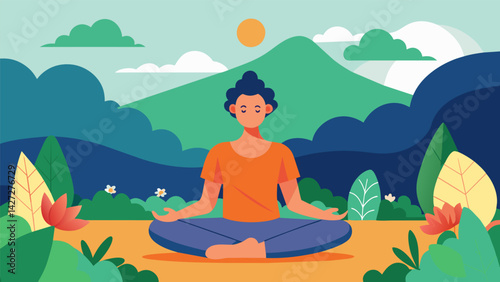 A person meditating in a peaceful garden representing the inner peace and freedom cultivated through stoic teachings.. Vector illustration