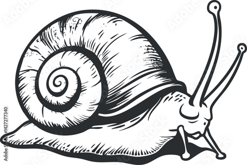 A detailed illustration of a snail showcasing its spiral shell and soft body.