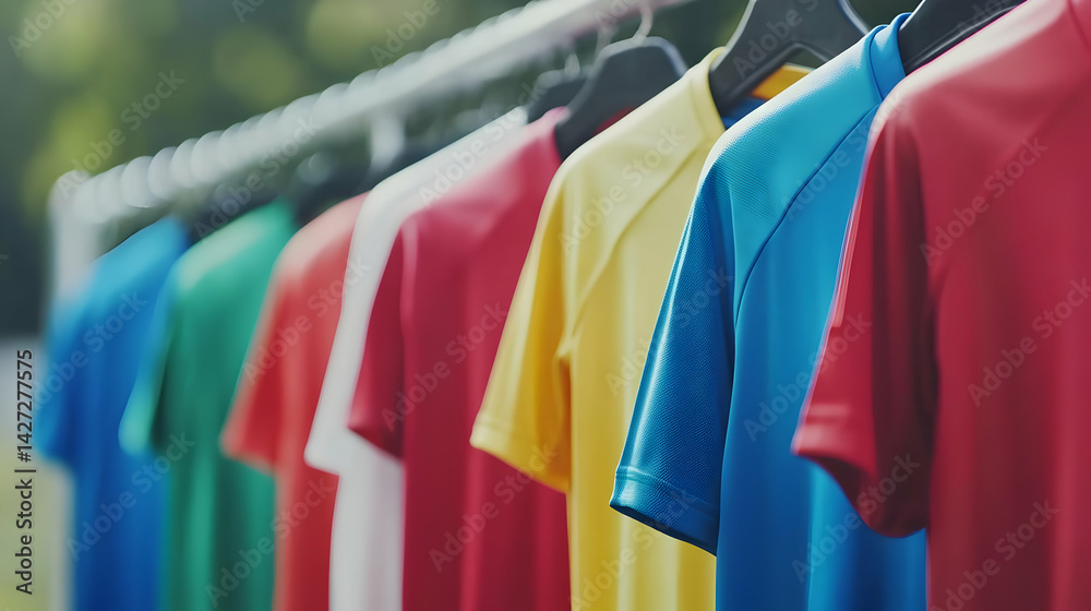 Fototapeta premium Colorful T-Shirts Displayed on Rack