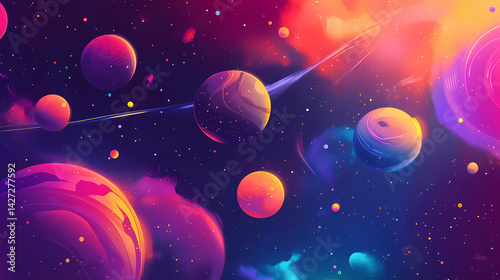 Abstract background with planets and matter swirls multi-colored fantasy backdrop. beautiful simple ai generated image. Infra Blossom. Illustration