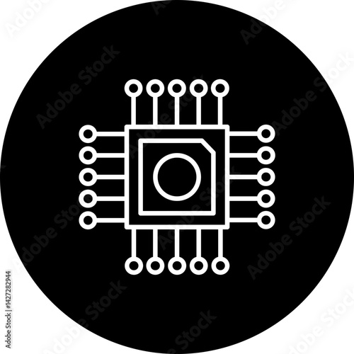 Chipset Vector Line Black Circle Icon Design