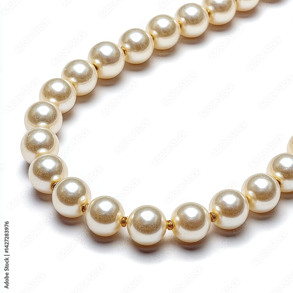 Obraz premium Luxurious White Pearl Necklace with Delicate Gold Accents on Clean Background