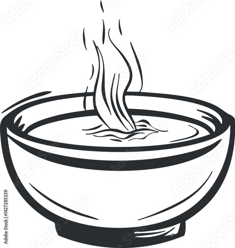 A simple line art illustration of a steaming bowl, perfect for culinary or food-related themes.