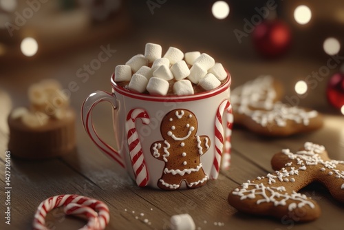 Wallpaper Mural Cozy holiday mug filled with marshmallows and gingerbread cookies, surrounded by festive decorations. Torontodigital.ca