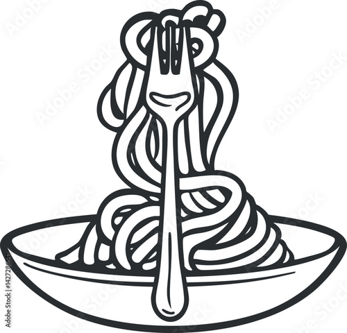 A plate of spaghetti with a fork twirled in the noodles, representing Italian cuisine.