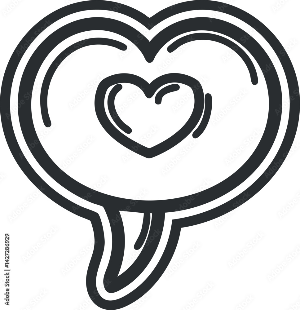Obraz premium A simple black outline illustration of a heart inside a speech bubble symbolizing love and communication.