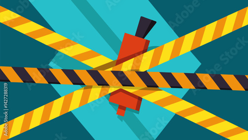 Brightly colored caution tape wrapped around exposed electrical wires preventing potential electroion hazards.. Vector illustration