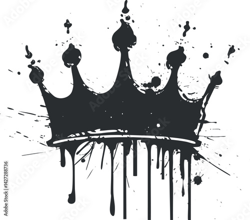 A stylish black crown illustration with ink splashes and drips for creative designs.
