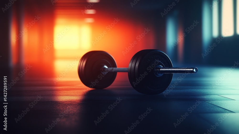 Fototapeta premium Gym equipment dumbbell exercise for weight lifting and increasing muscle mass in the body, cinematic in the background concept for physical exercise, fitness, sports healthy living