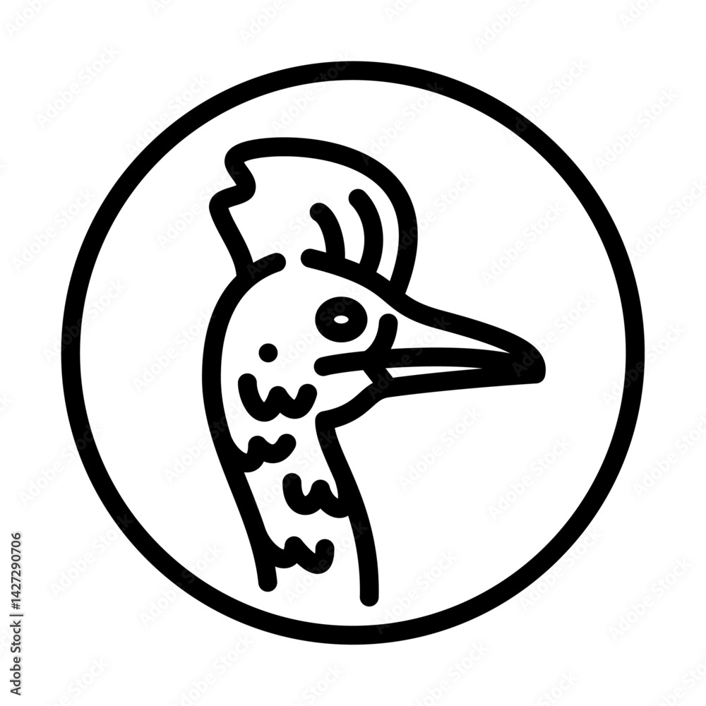 cassowary head on round shape outline icon. cassowary side view black line illustration. cassowary head on round shape outline icon. cassowary side view black line illustration.