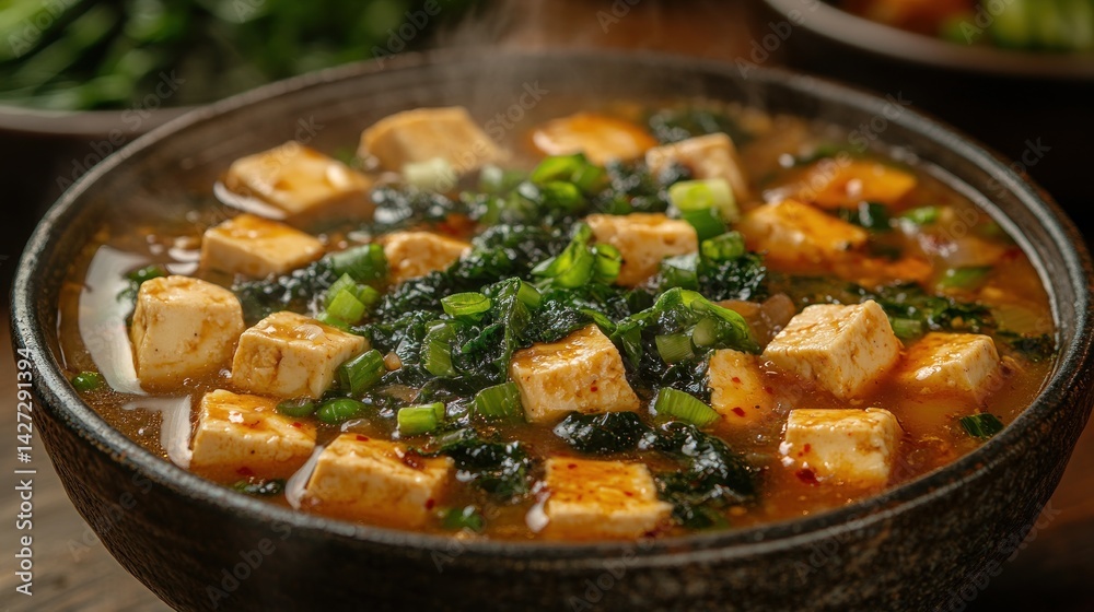 Spicy Tofu Soup with Greens: A Delicious and Healthy Asian Dish Spicy Tofu Soup with Greens: A Delicious and Healthy Asian Dish
