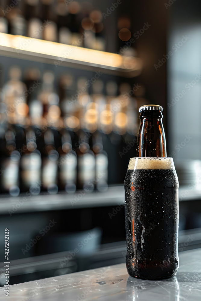 Fototapeta premium Artistic shot of experimental beer in modern, minimalistic packaging on a sleek table,