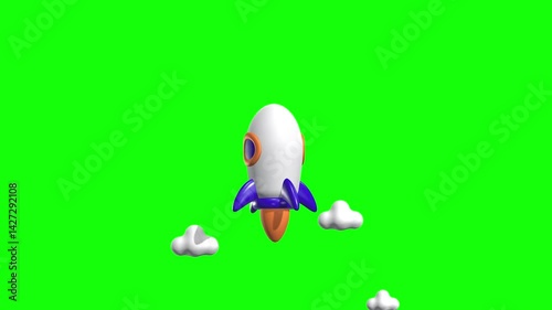 Rocket Loading Animated 3D Icon with green screen