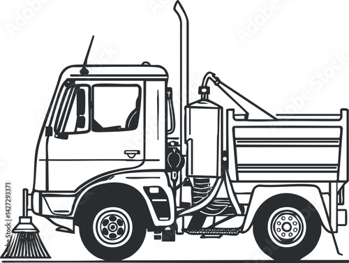 A detailed illustration of a street cleaning truck used for urban maintenance and sanitation.
