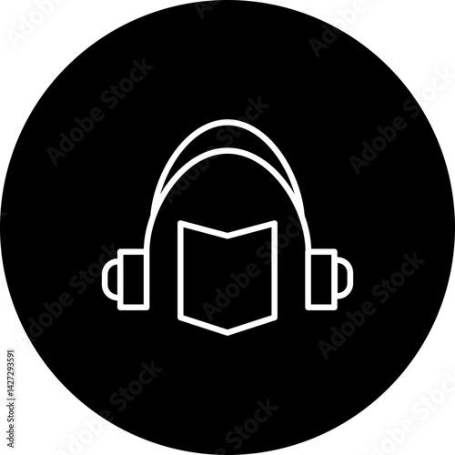 Audio Book Vector Line Black Circle Icon Design