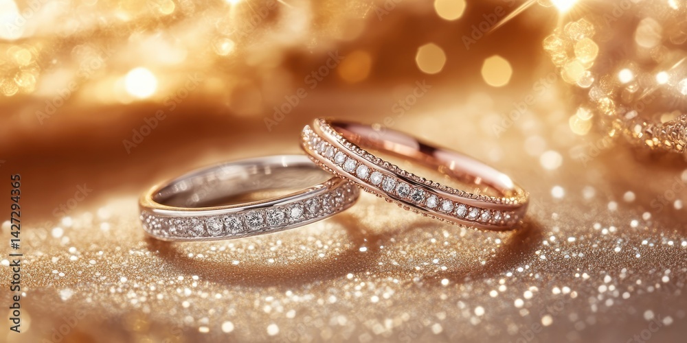 Diamond rings with gold bokeh. Diamond rings with gold bokeh.