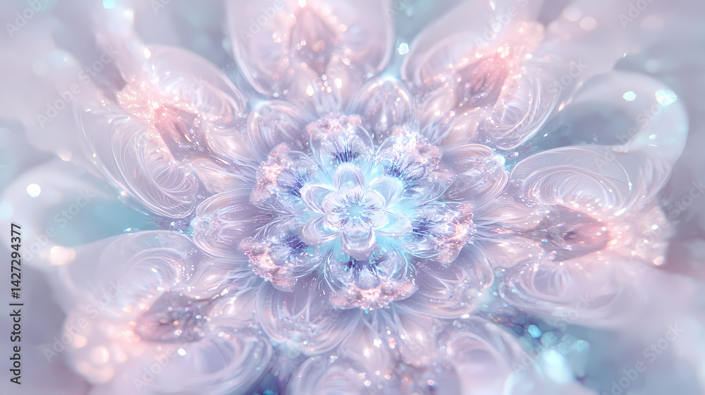 Fototapeta premium Abstract fractal background, glossy violet-cyan flower. Fractal Bloom. Illustration