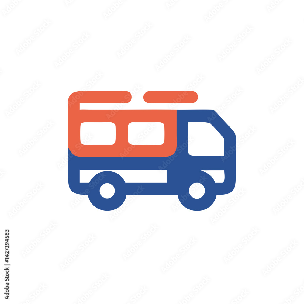 Shuttle Service Icon in Simple Design with Red and Blue Colors Shuttle Service Icon in Simple Design with Red and Blue Colors