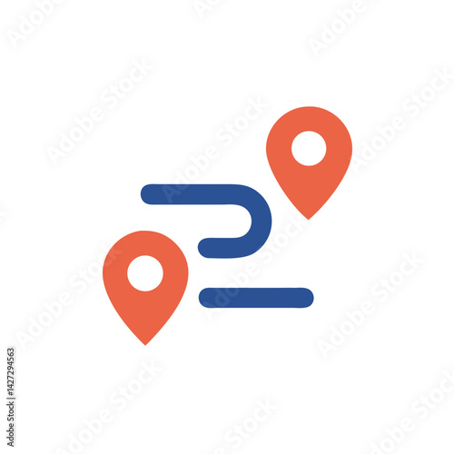 Route Map Icon with Location Pins in Minimalist Style  