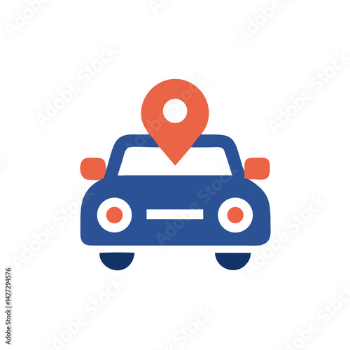 Ride-sharing car icon with location marker symbol  