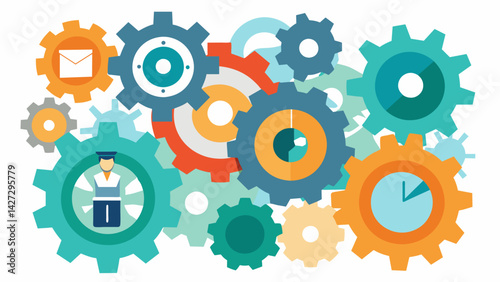A group of gears in varied sizes and shapes symbolizing the diverse range of student loan servicers and their responsibilities.. Vector illustration
