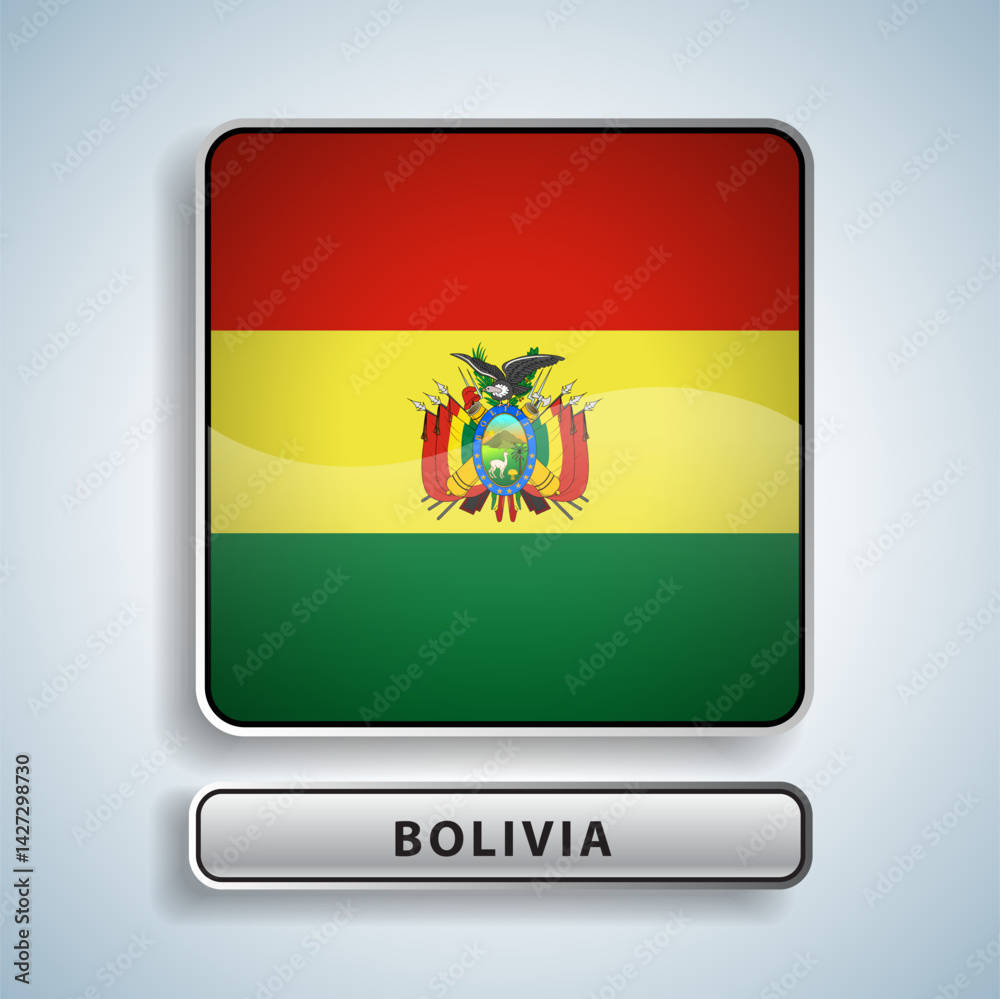 Fototapeta premium Bolivia flag square button Isolated on color gradient background. Exclusive Icon flag