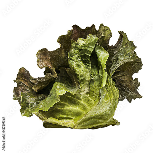 isolated batavia lettuce head viewed from side angle
