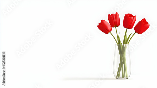 Obraz na płótnie Red Tulips In Glass Vase On White Background w salonie