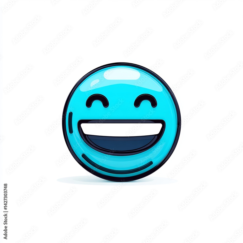 Blue grinning face emoji with dark outline Blue grinning face emoji with dark outline