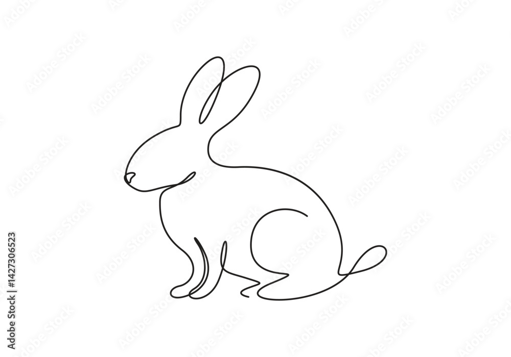 Continuous single line drawing of cute rabbit. One line art of beautiful bunny. Doodle hand drawn vector illustration Continuous single line drawing of cute rabbit. One line art of beautiful bunny. Doodle hand drawn vector illustration