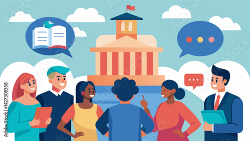 A heated discussion on the role of government in providing relief for students burdened with massive amounts of student loans.. Vector illustration