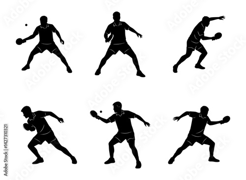 table tennis player silhouette set, isolated background
