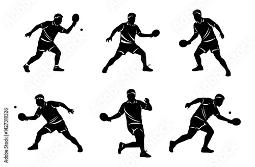 table tennis player silhouette set, isolated background
