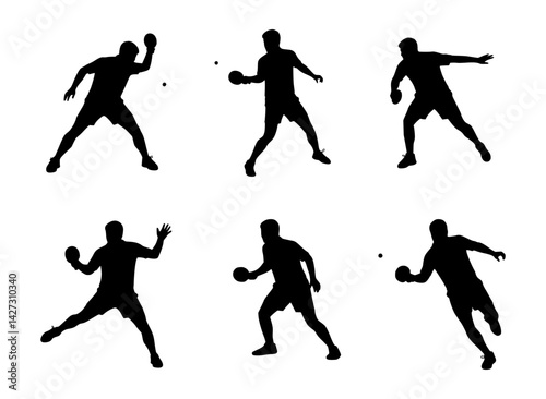 table tennis player silhouette set, isolated background