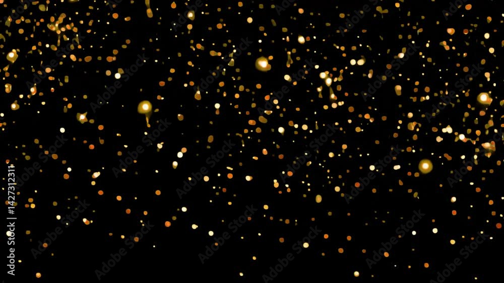 Gold glitter falling animated overlay, transparent 4K video, alpha channel, ProRes 4444
