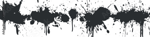 Abstract black paint splash texture on white background ideal for creative design projects.