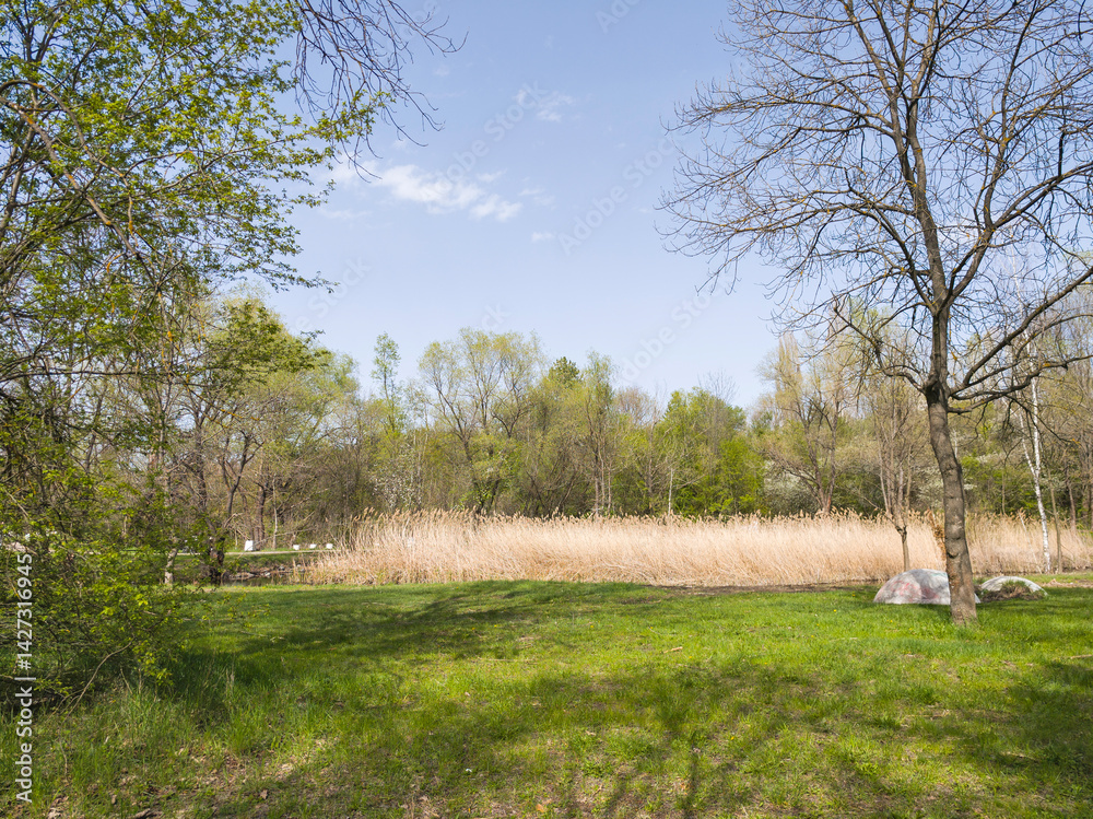 Spring Landscape of South Park in city of Sofia, Bulgaria
