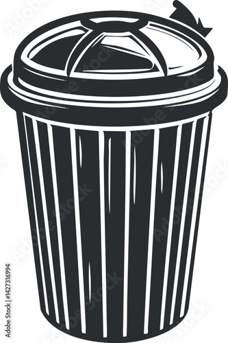 Illustration of a classic trash bin designed for waste disposal and recycling purposes.